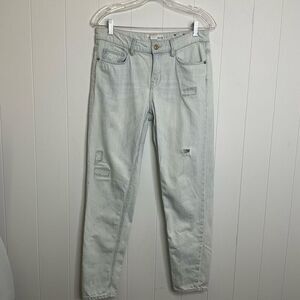 H & M LOGG Womens Size 6 Denim Jeans Blue White Stripe Distressed 100% Cotton